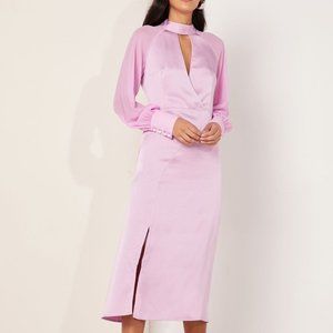 Foxiedox Orchid Satin Pearl Cuff Front Split Halter Neck Midi Dress